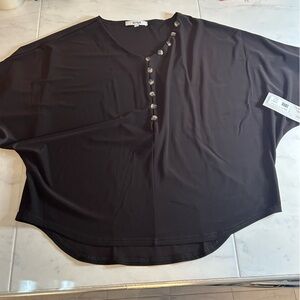 Sympli brown / coffee color quest boxy top. Elbow sleeve Button-Accent Blouse.